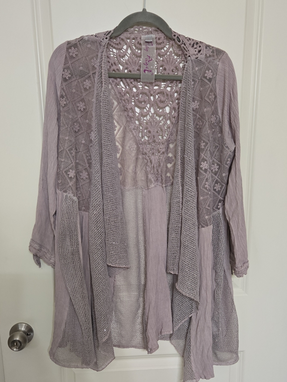 Pretty Angel Lilac Open-Front Crochet Lace Cardigan